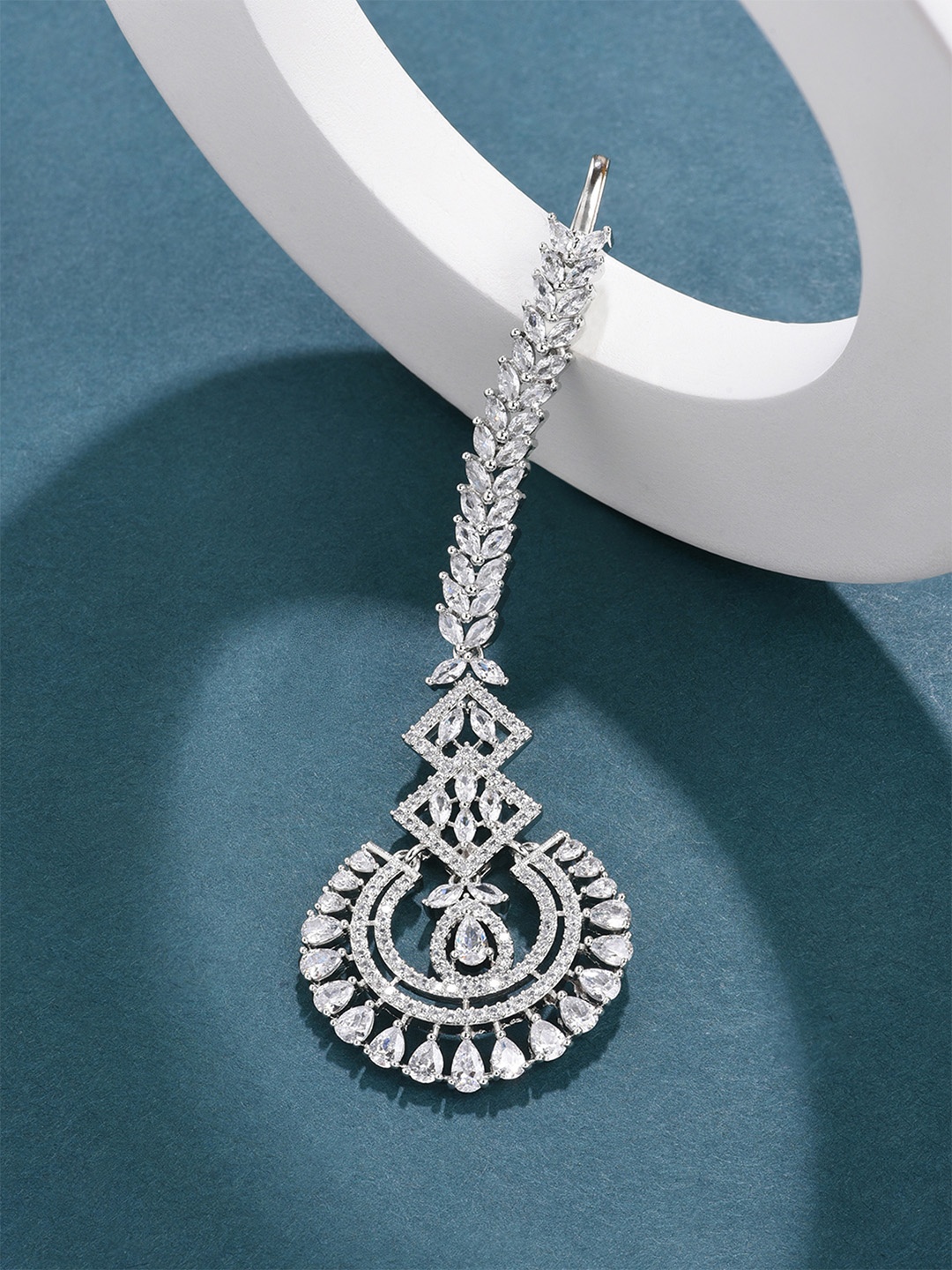 

Fida Silver-Plated White AD-Studded Maang Tikka