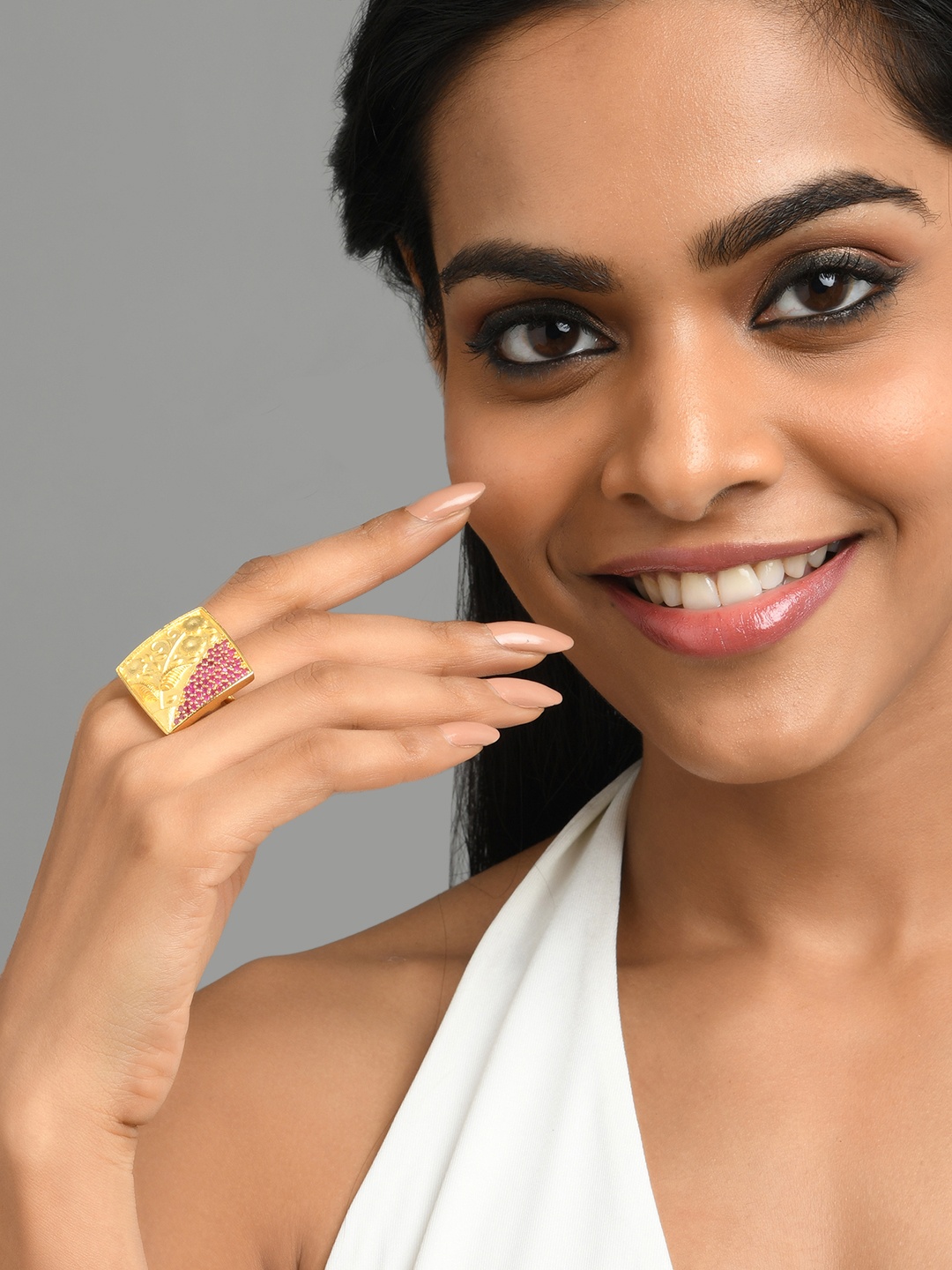 

Fida Women Gold-Plated Meenakari Finger Ring
