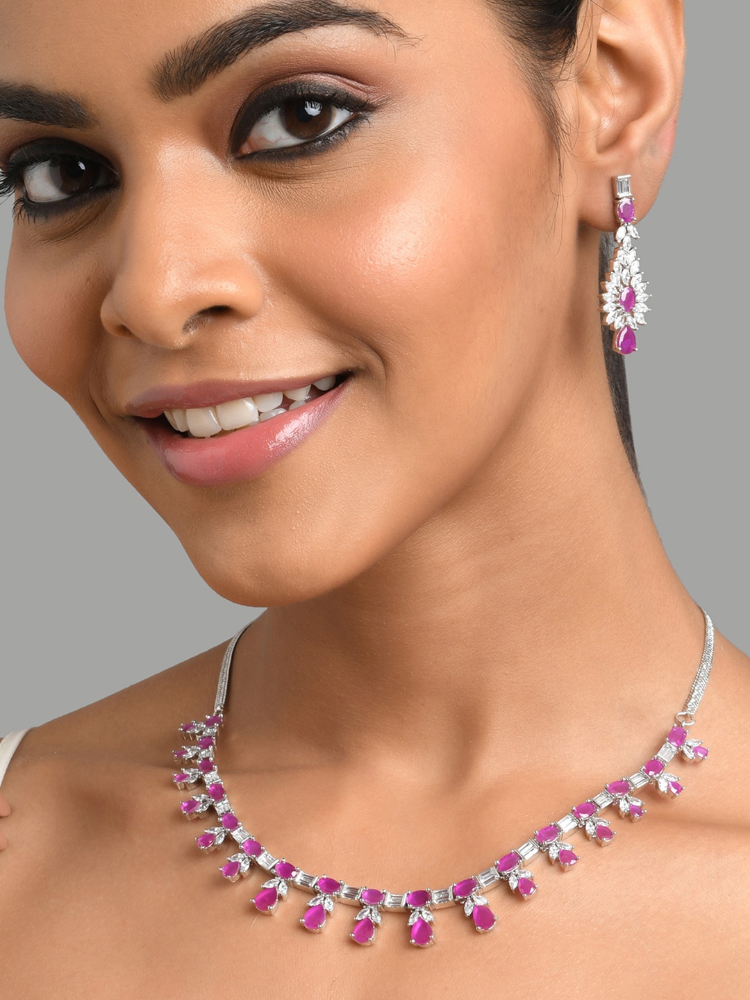 

Fida Silver-Plated American Diamond Studded Jewellery Set