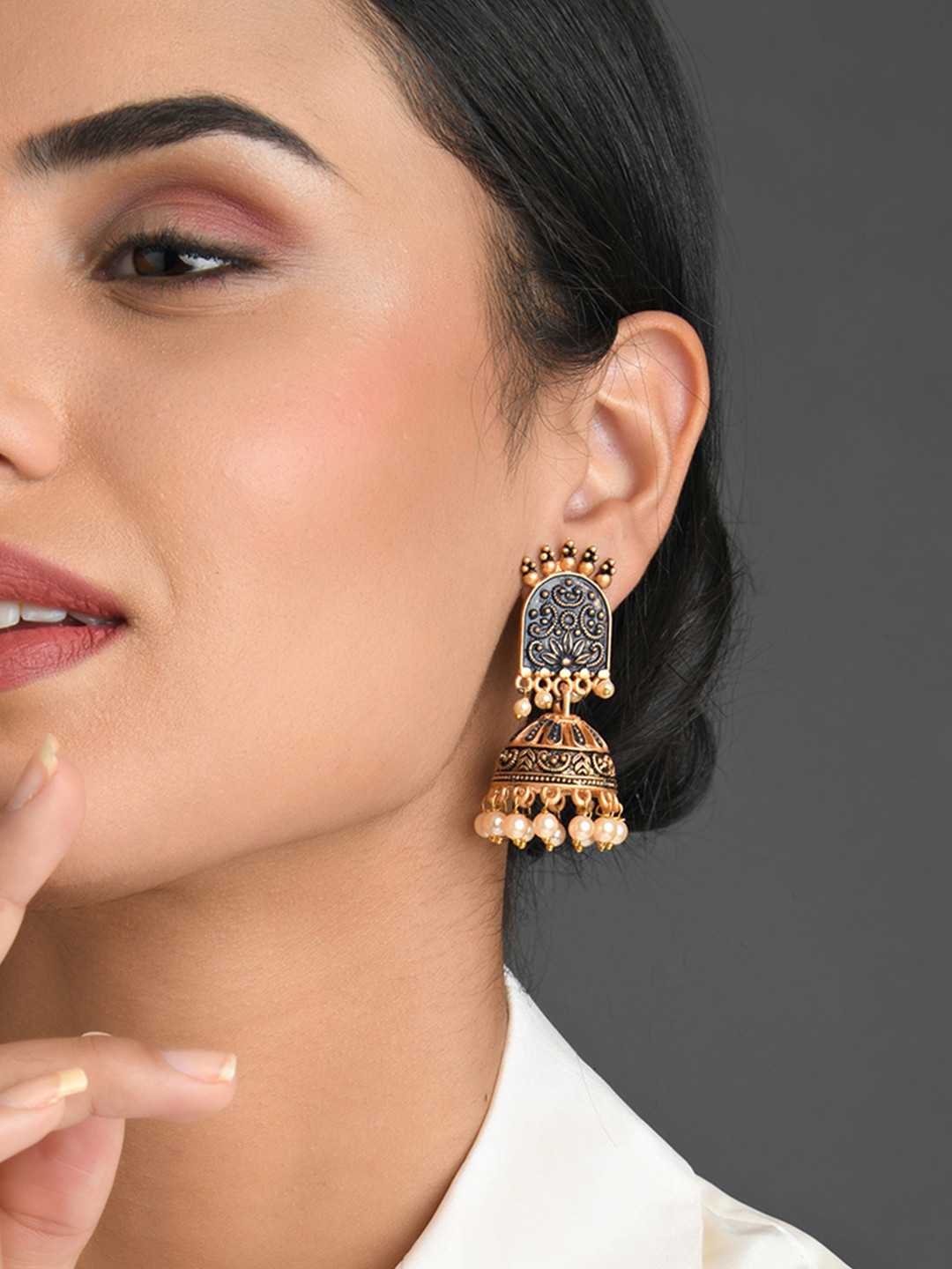 

Fida Navy Blue Geometric Jhumkas Earrings