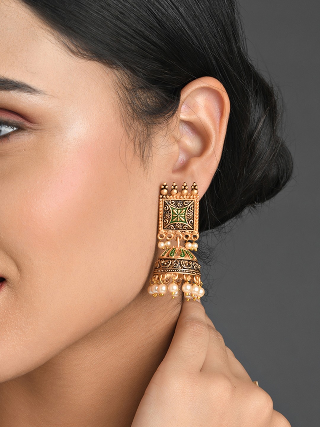 

Fida Green Geometric Jhumkas Earrings