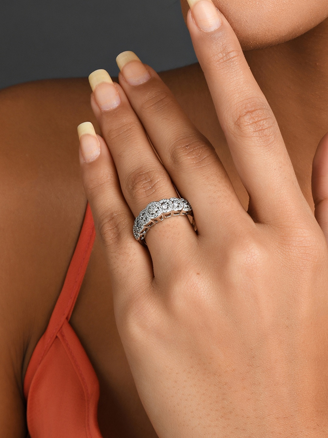 

Fida Silver-Toned & White Rhodium-Plated American Diamond Finger Ring