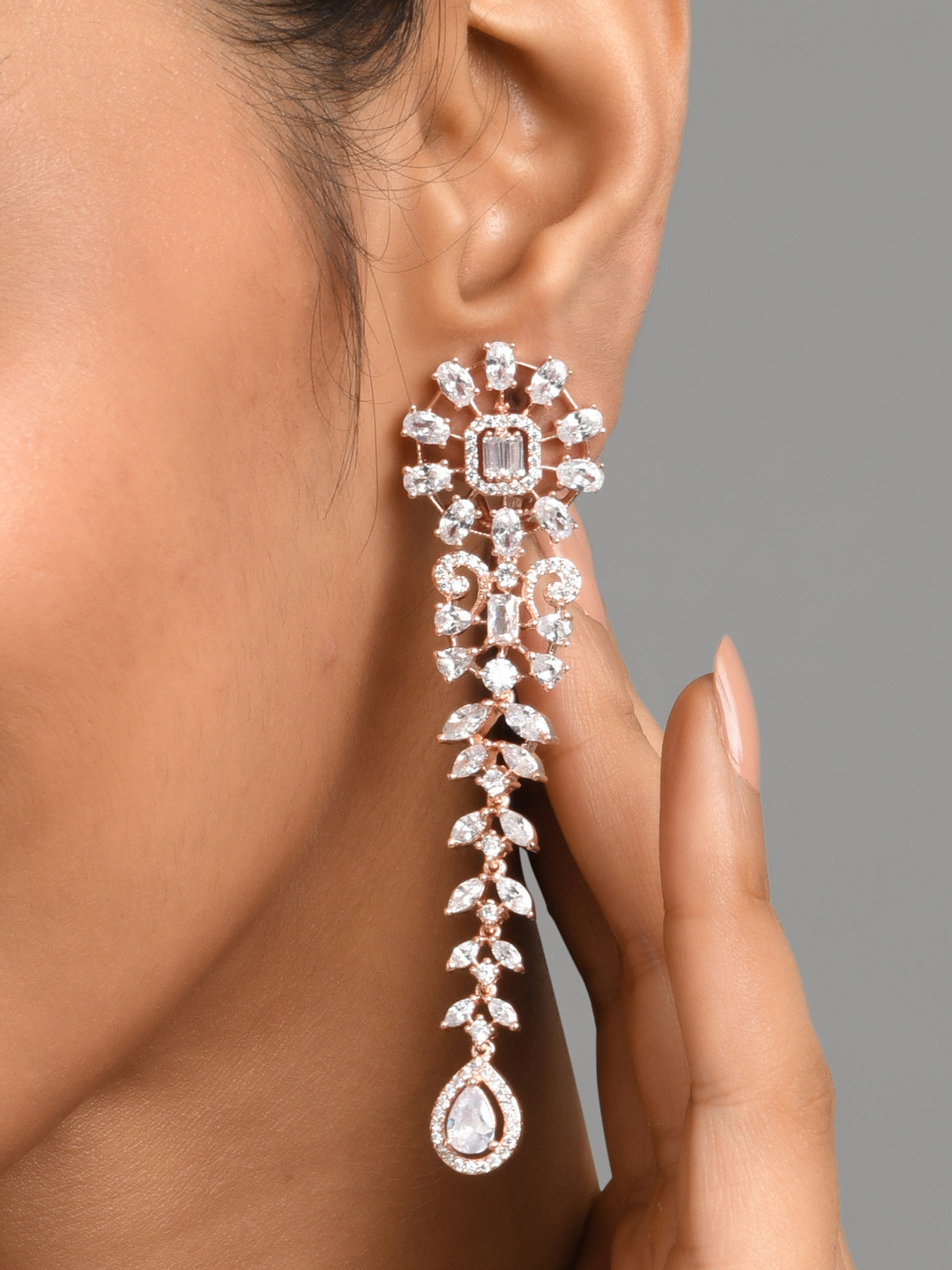 

Fida Rose Gold Leaf Shaped Drop Earrings