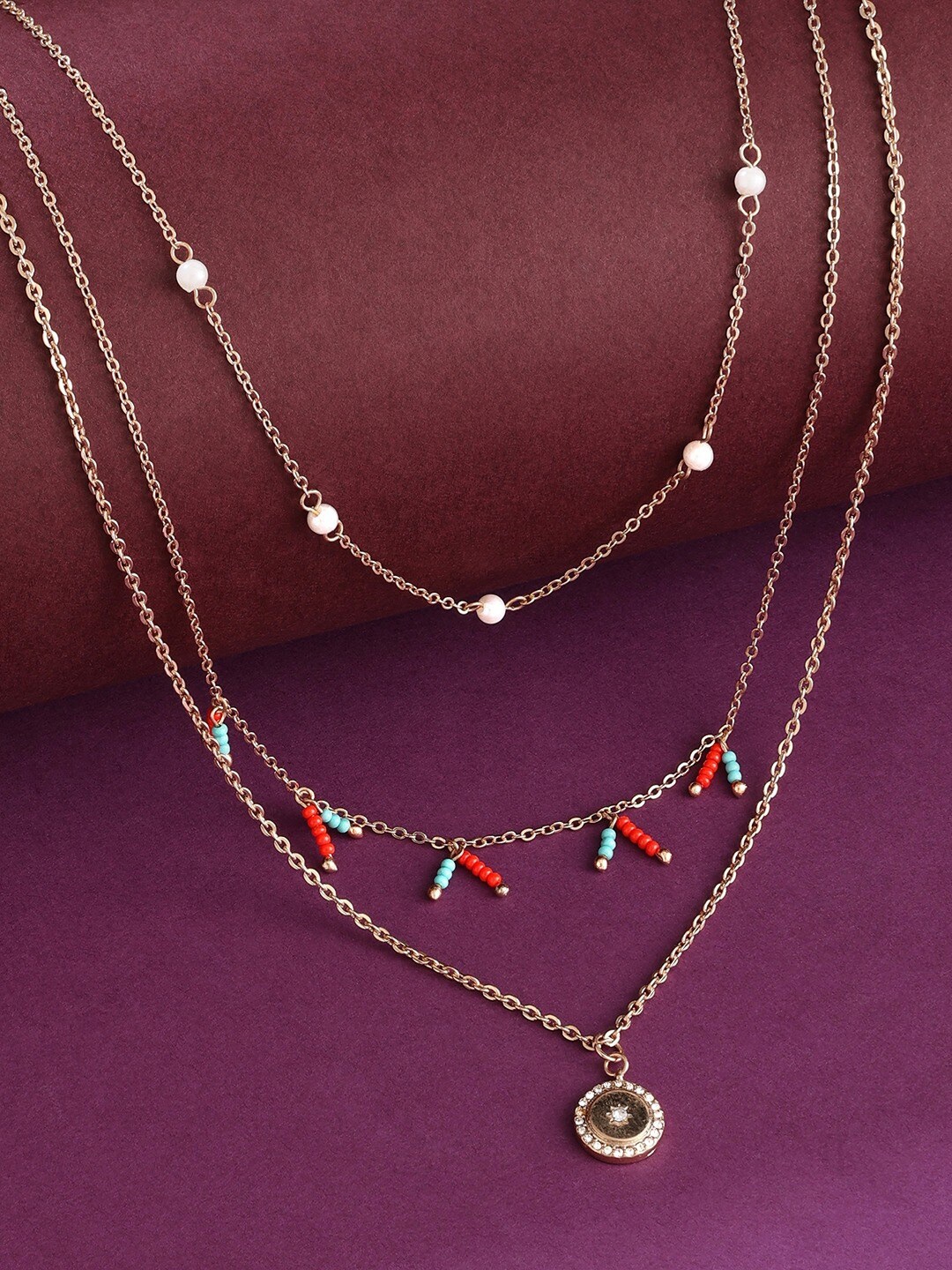 

AMI Gold-Toned & Red Gold-Plated Layered Chain