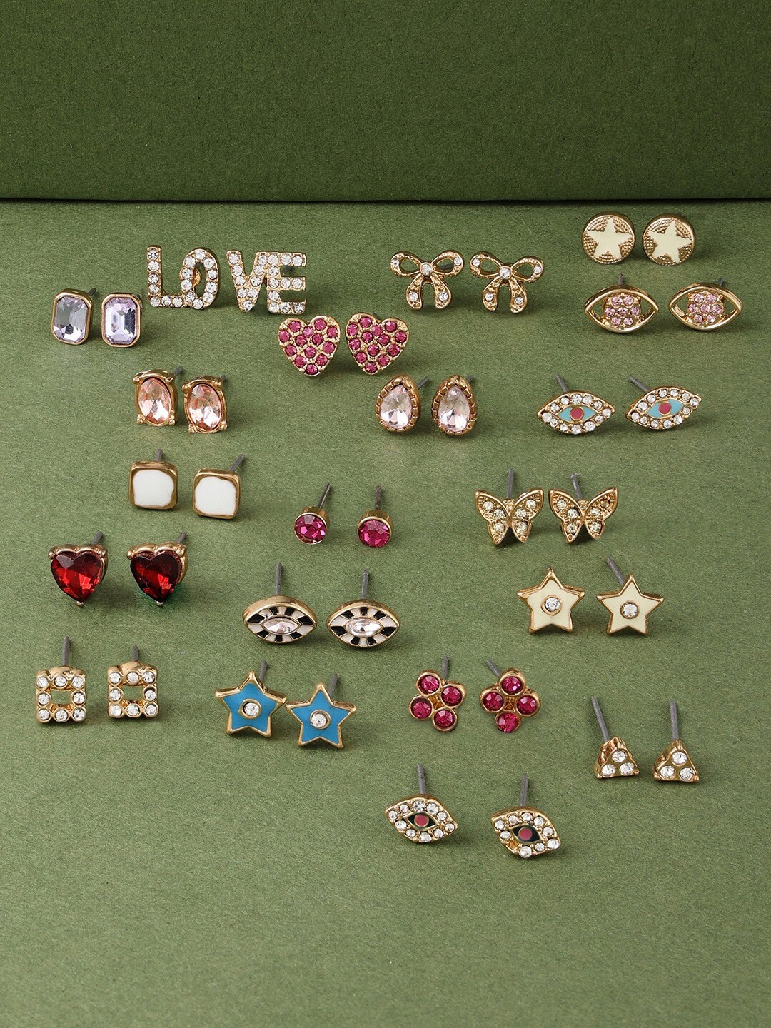 

AMI Set Of 20 Multicoloured Dazzling Casual Wear Studs Earrings, Multi