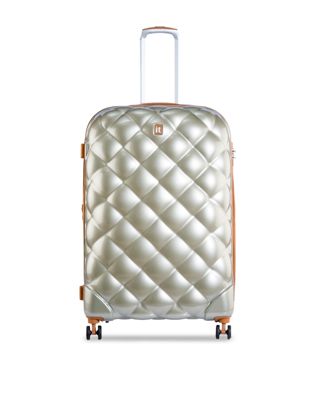 

IT luggage Champagne-Toned Textured Hard-Sided Large Trolley Bag