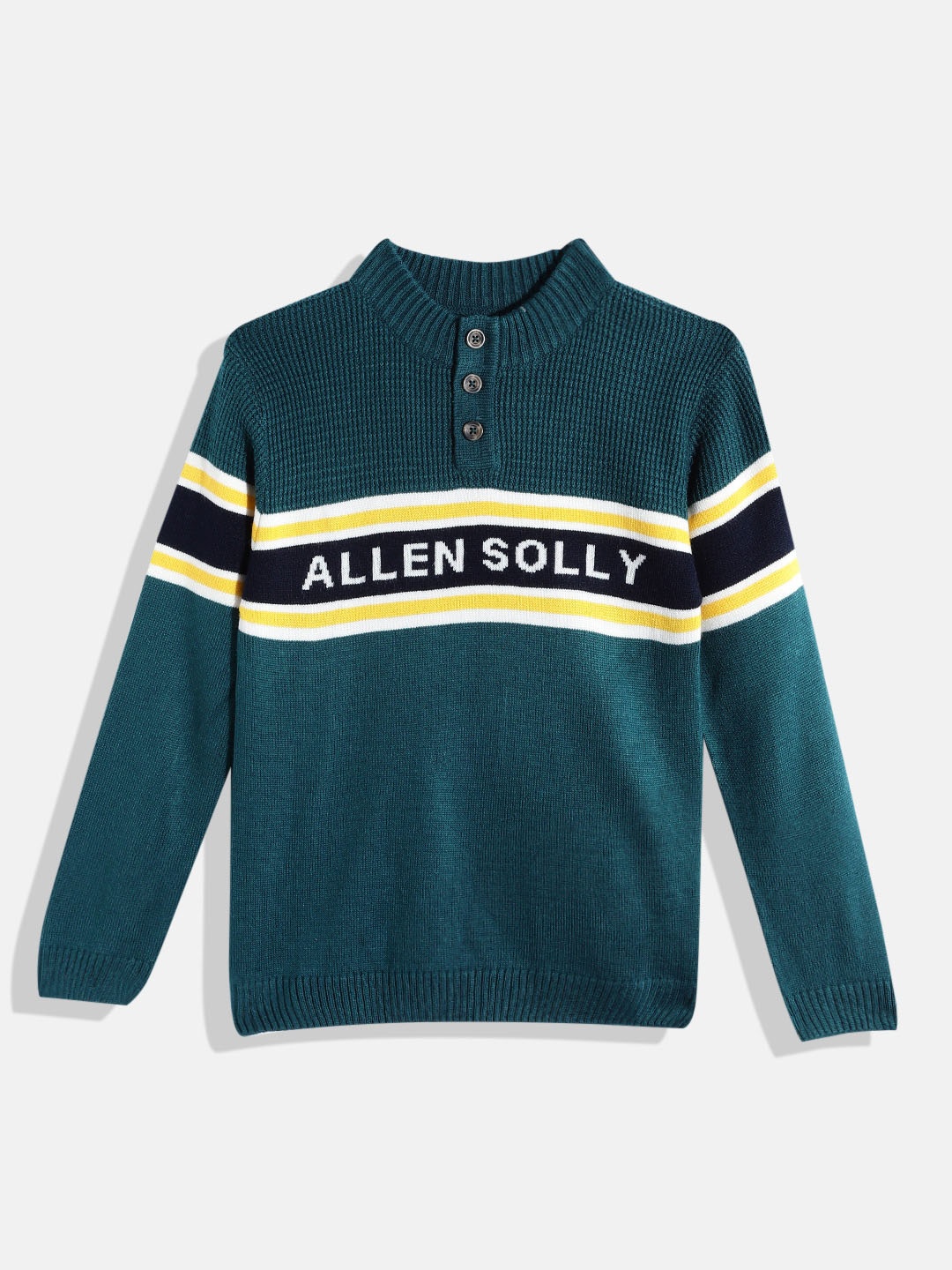 

Allen Solly Junior Boys Green & Navy Blue Self Design Acrylic Pullover