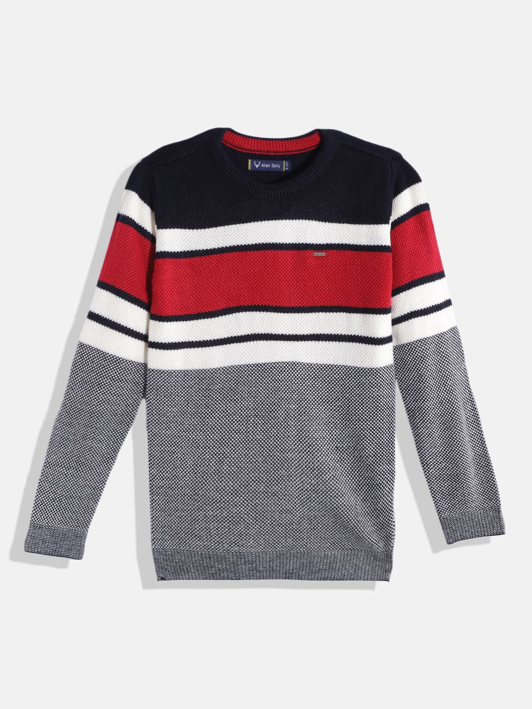 

Allen Solly Junior Boys Navy Blue & Red Striped Pullover