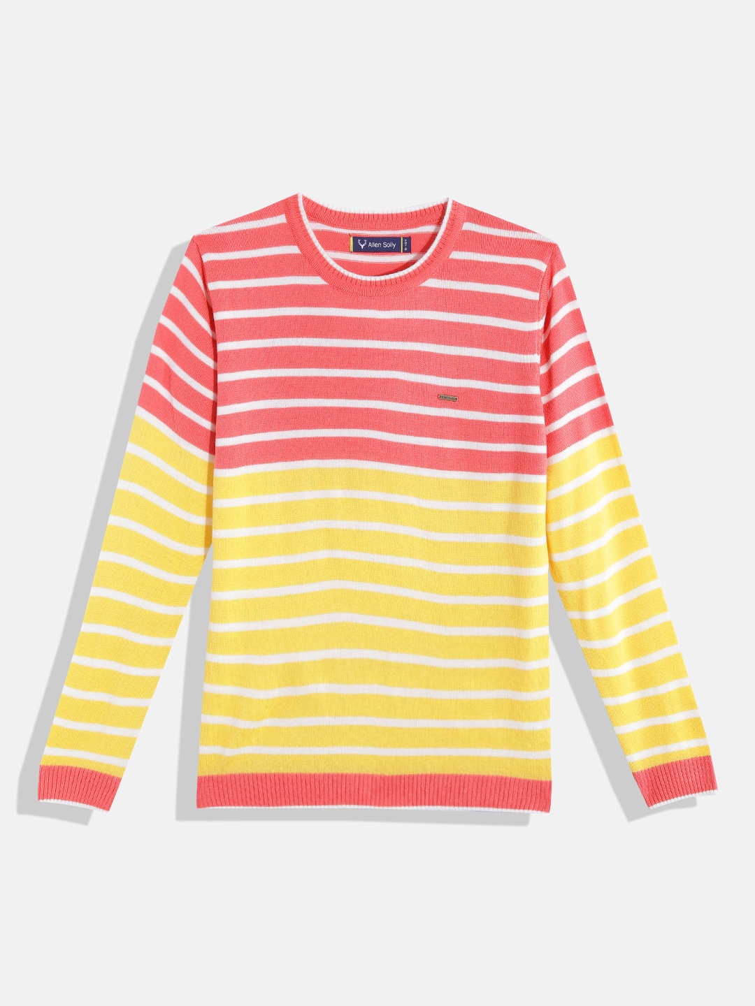 

Allen Solly Junior Boys Yellow & Peach-Coloured Striped Pullover