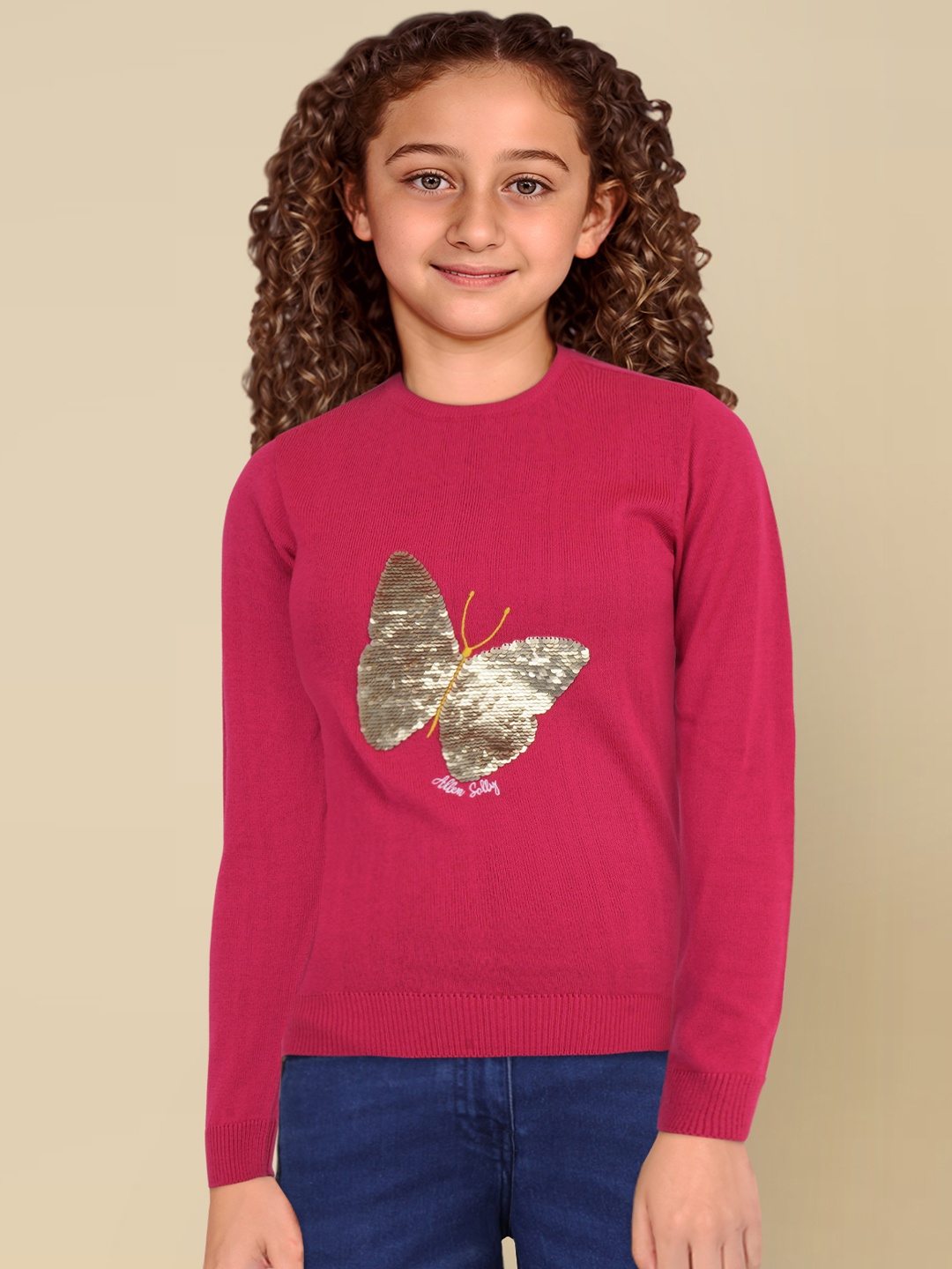 

Allen Solly Junior Girls Pink & Gold Flip Sequinned Pullover