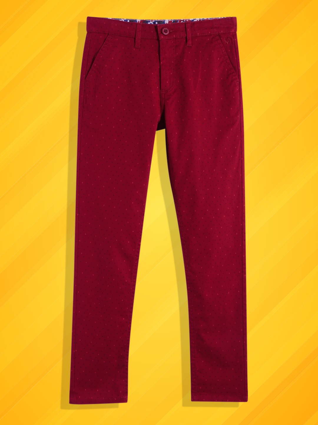 

Allen Solly Junior Boys Burgundy Typography Printed Trousers