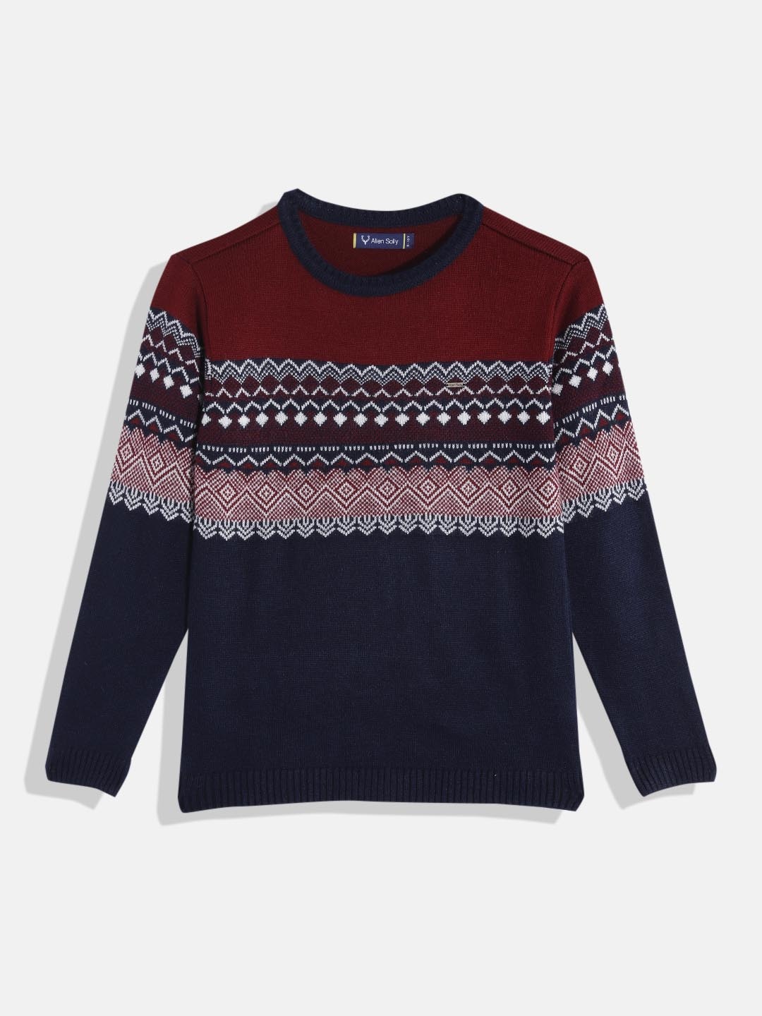 

Allen Solly Junior Boys Navy Blue & Maroon Printed Pullover
