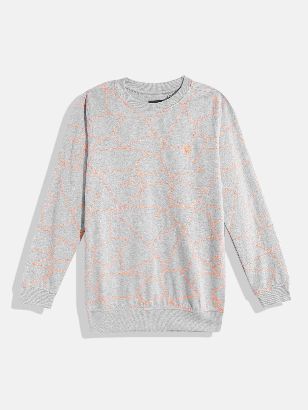 

Allen Solly Junior Boys Grey Melange & Orange Embroidered Pure Cotton Sweatshirt