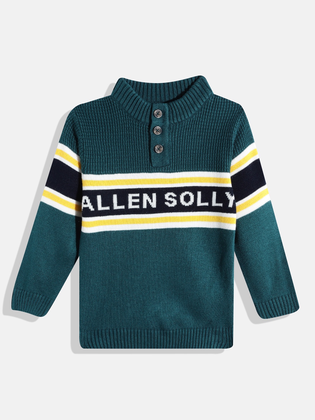 

Allen Solly Junior Boys Green & Navy Blue Self Design Acrylic Pullover