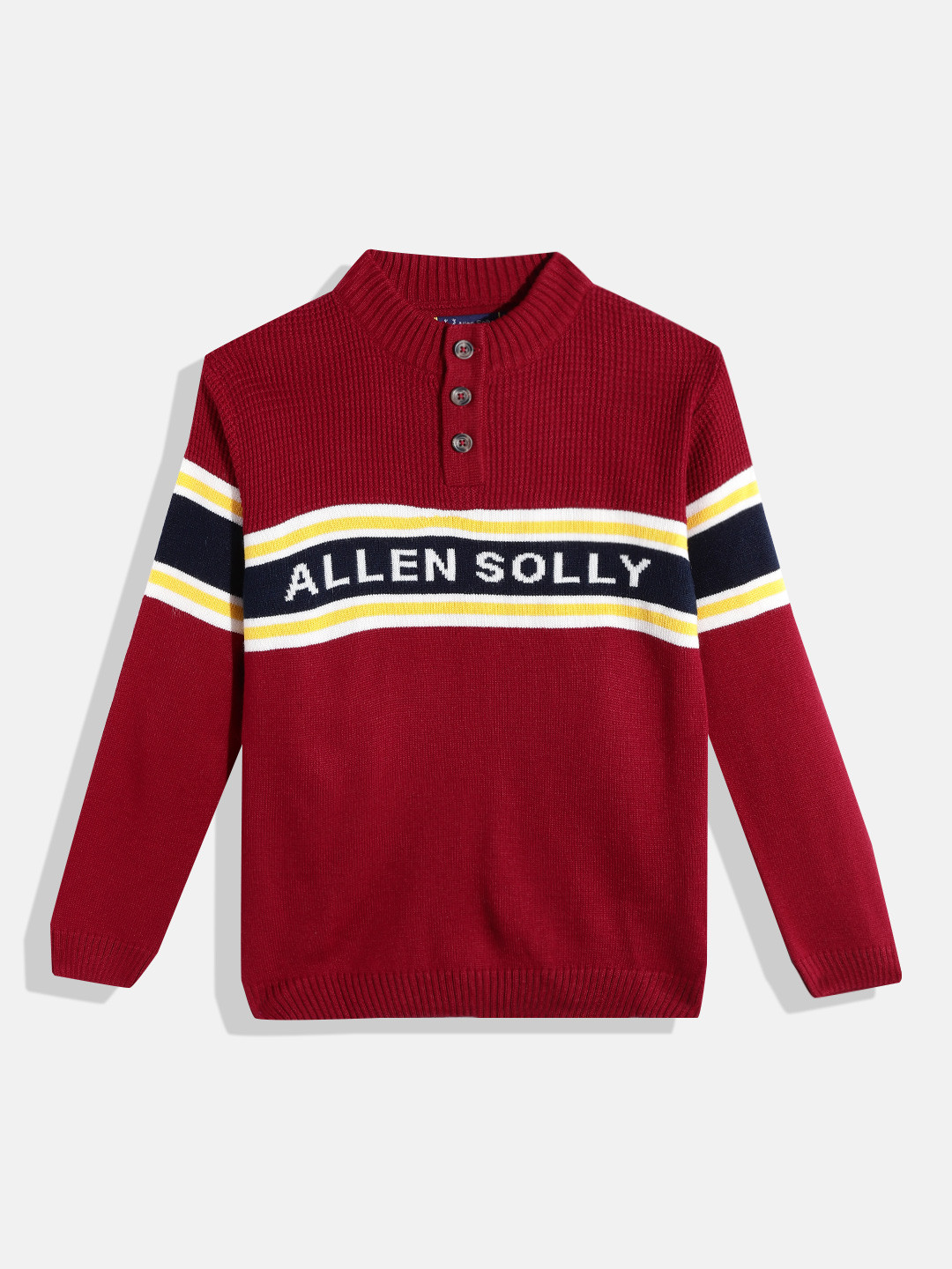 

Allen Solly Junior Boys Red & Navy Blue Self Design Acrylic Pullover