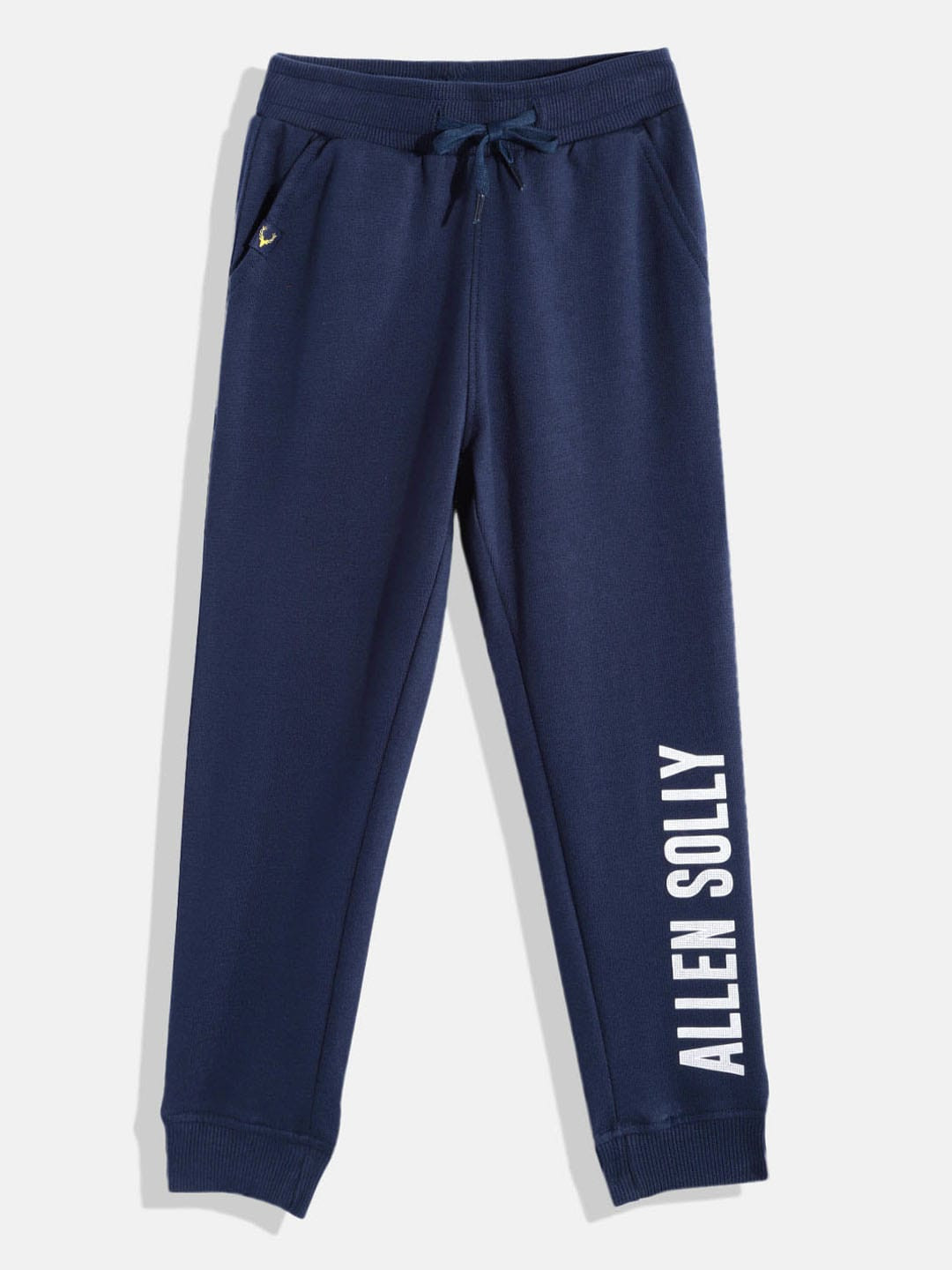 

Allen Solly Junior Boys Navy Blue & White Solid Cotton Joggers with Brand Logo Print