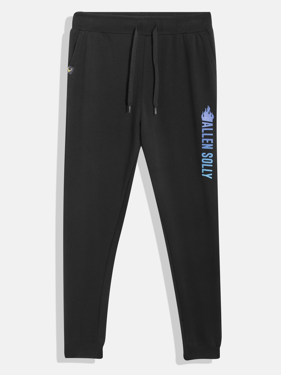 Allen Solly Junior Boys Black Solid Pure Cotton Brand Logo Print Joggers