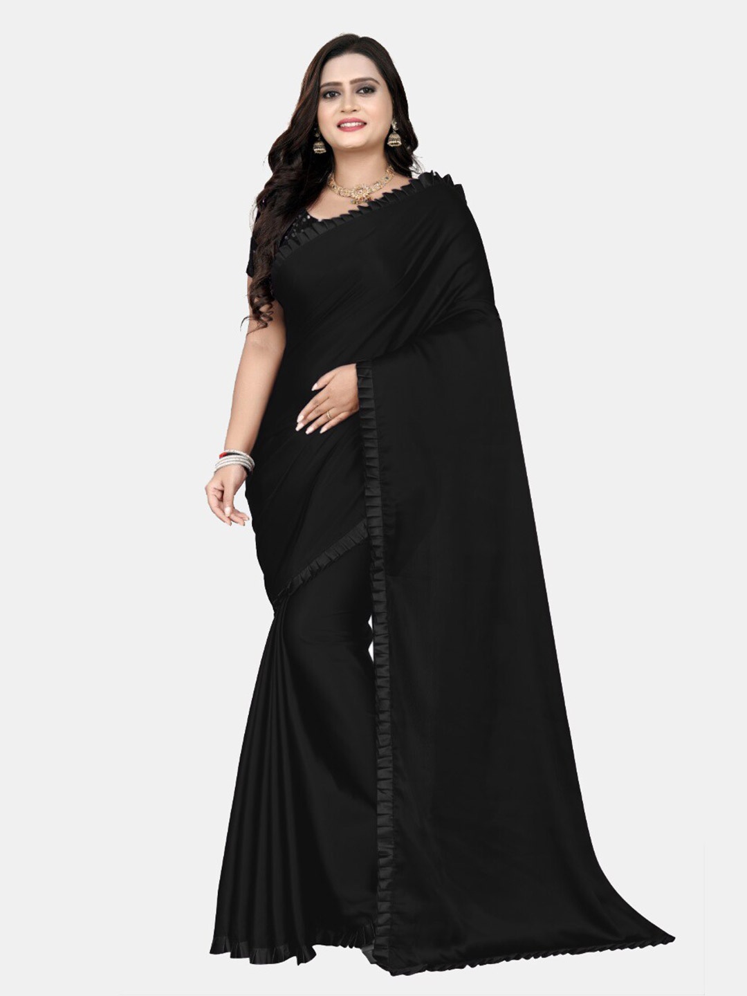 

Mizzific Black Woven Design Zari Satin Saree