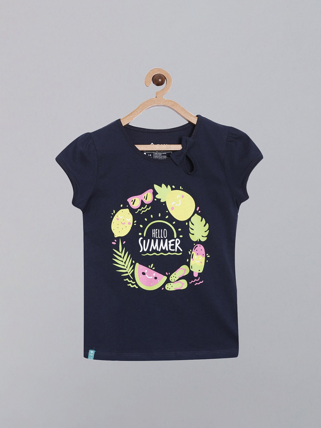 

3PIN Girls Navy Blue Typography Printed T-shirt