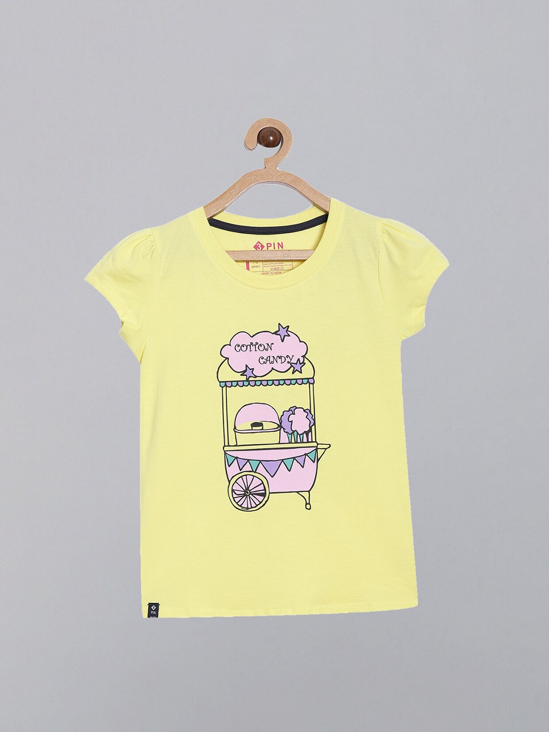 

3PIN Girls Yellow Printed Applique T-shirt