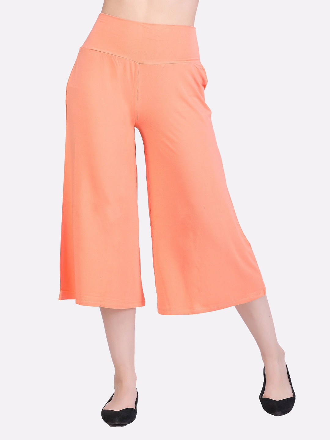 

LAASA SPORTS Women Peach-Coloured Knitted Cropped Palazzos