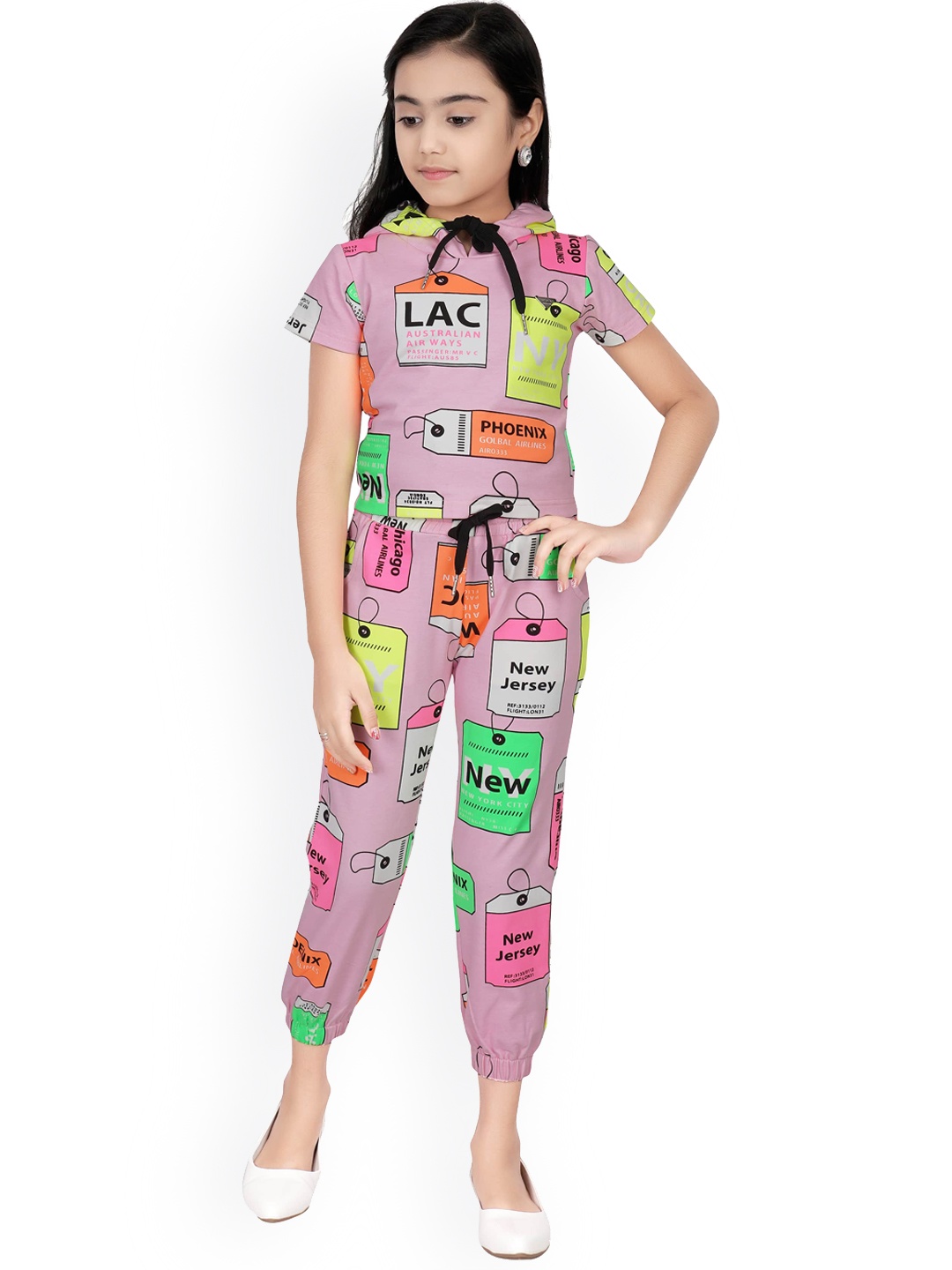 

Tiny Girl Girls Pink & Multicoloured Printed Cotton Top with Trousers