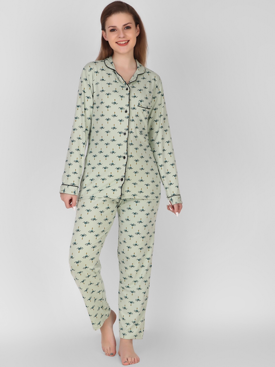

Keepfit Women Green & Yellow Printed Night suit