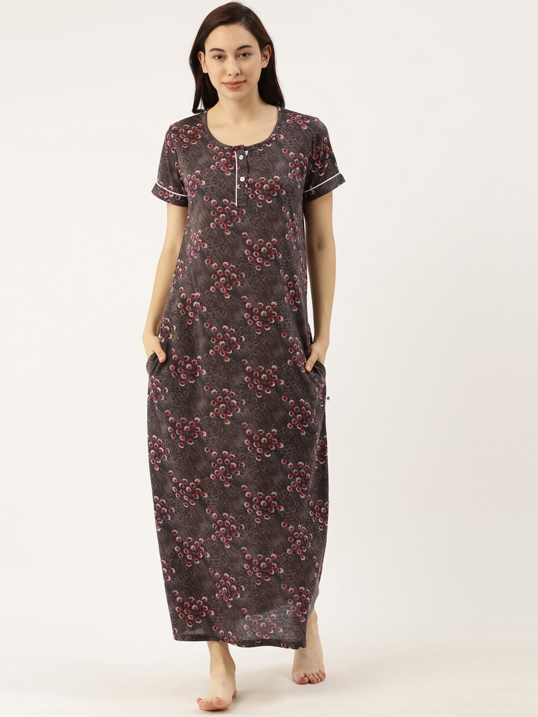 

Bannos Swagger Brown Printed Maxi Nightdress