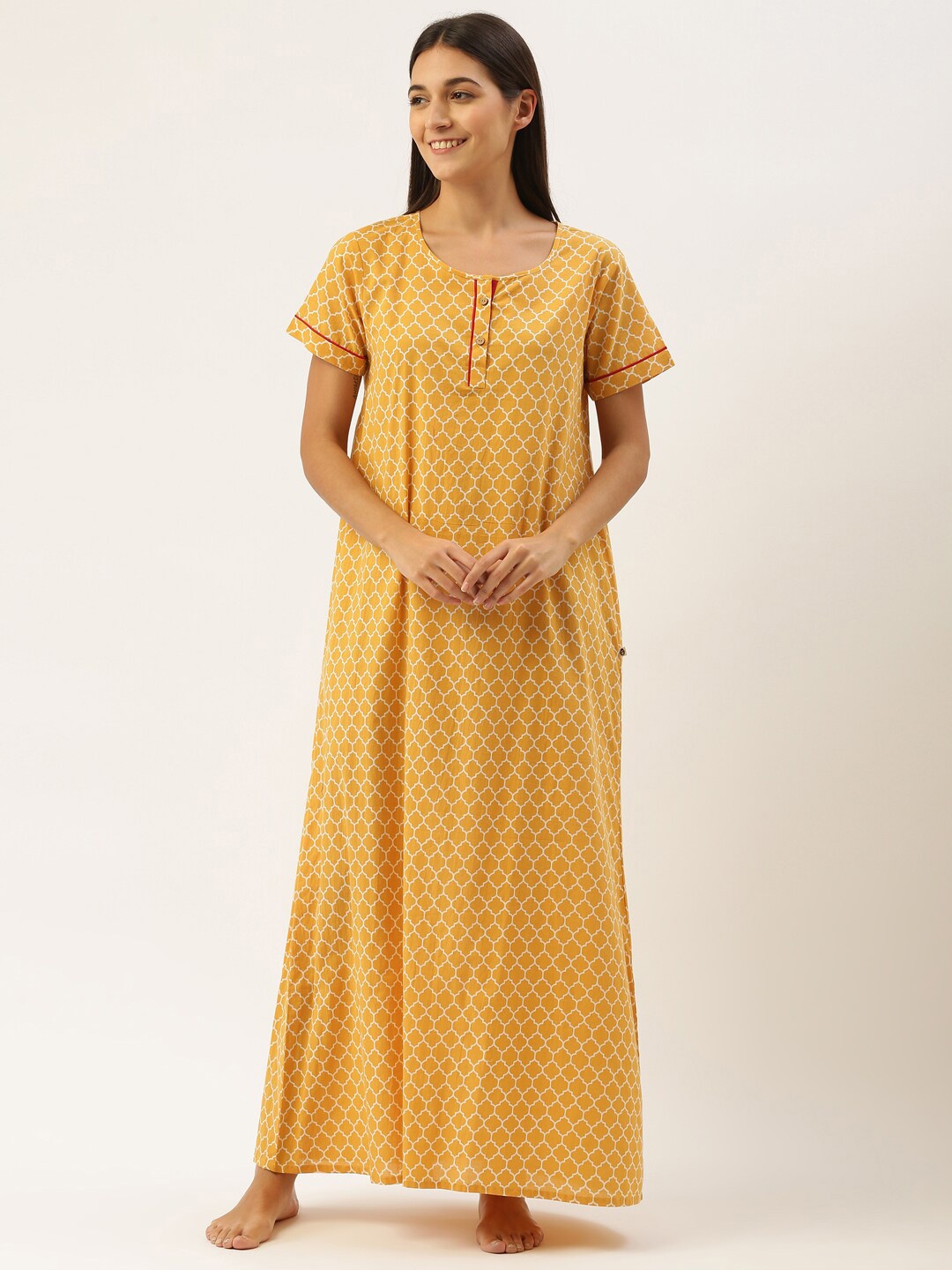 

Bannos Swagger Yellow Printed Maxi Nightdress