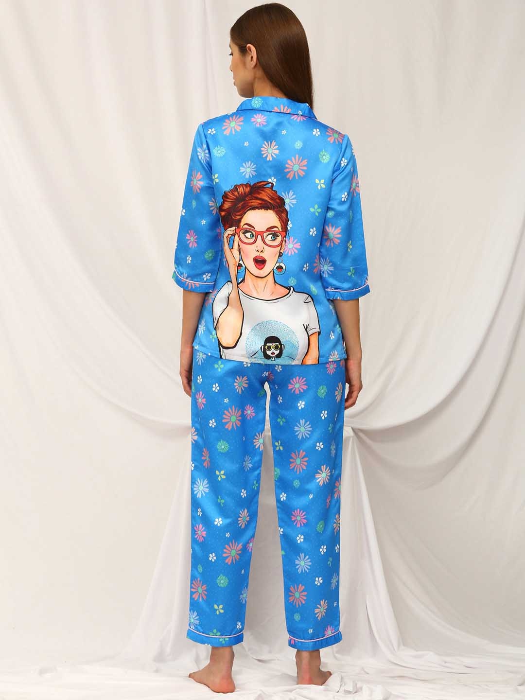 

Bannos Swagger Women Blue & Pink Printed Night suit