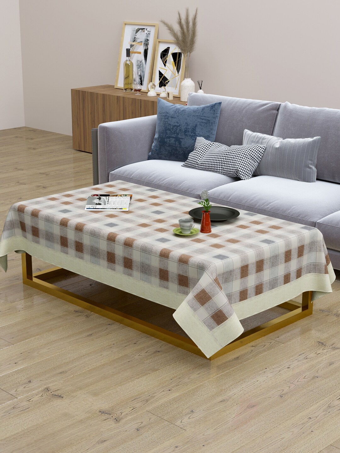 

Clasiko Unisex White & Brown Printed 2 Seater Anti Slip Table Covers