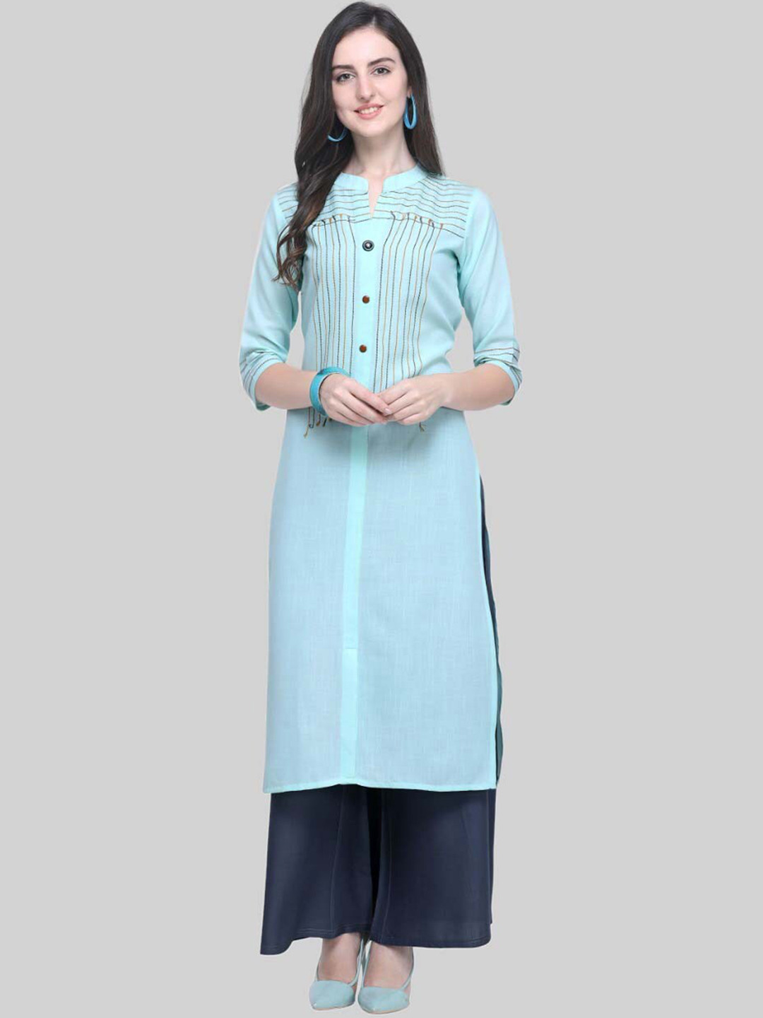 

SAPTRANGI Women Sea Green Panelled Thread Work Kurti with Sharara