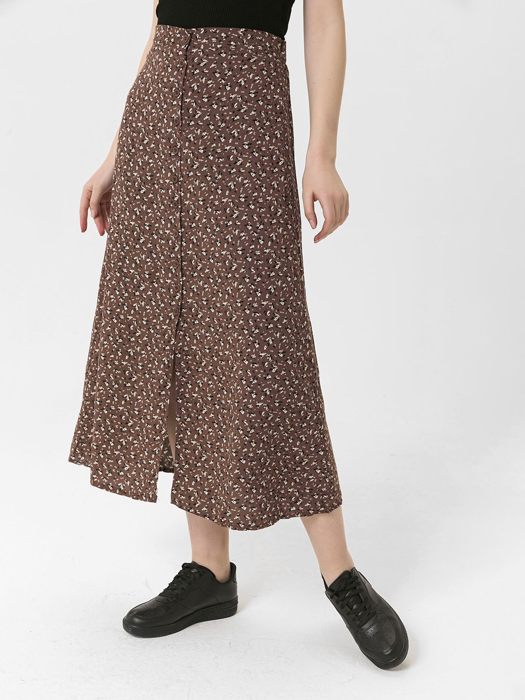 

busem Brown & Off-White Floral Print Casual A-Line Skirt