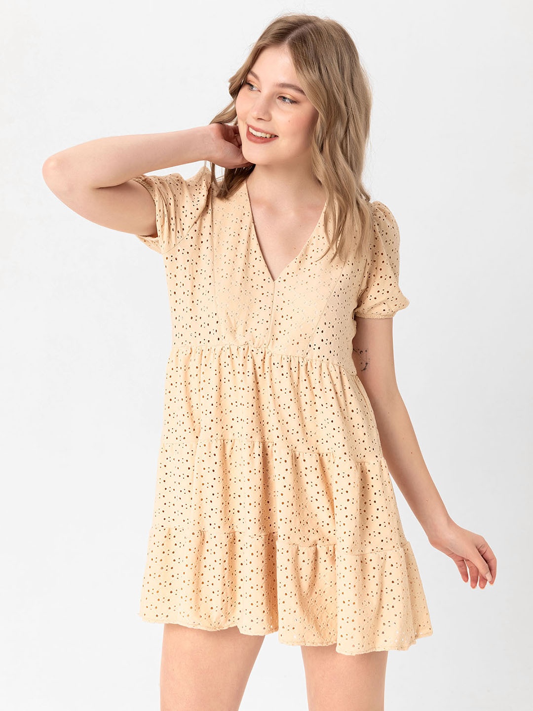 

busem Beige Tiered A-Line Dress