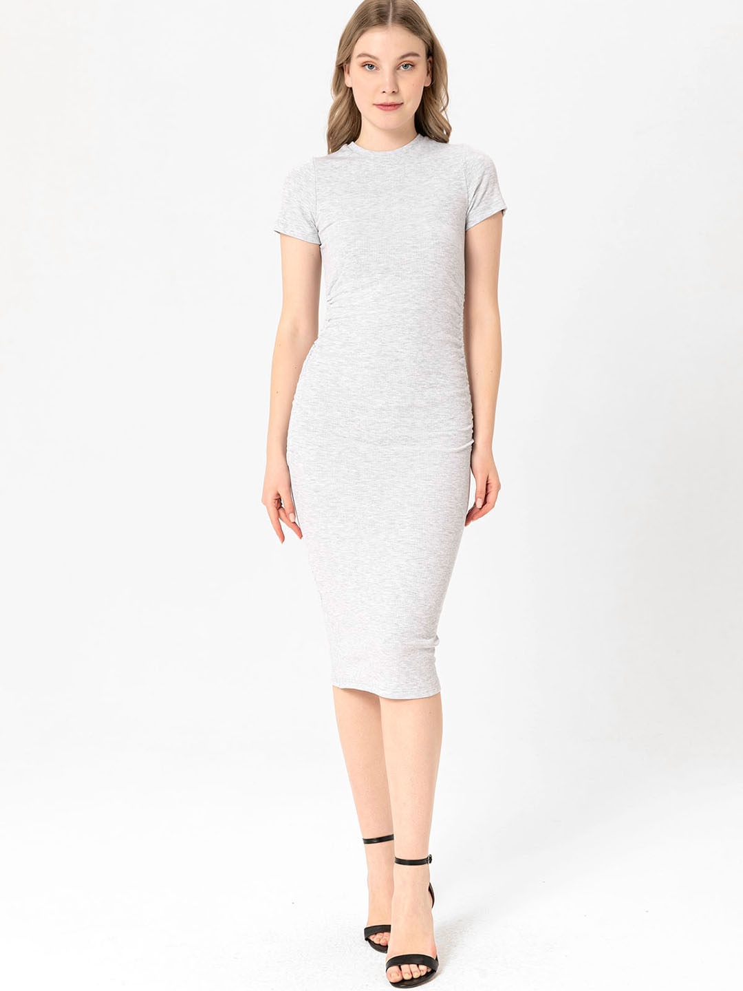 

busem Grey Melange Ribbed Bodycon Dress