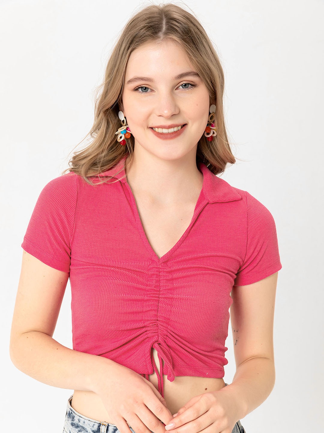 

busem Fuchsia Ribbed Cropped Fitted Top
