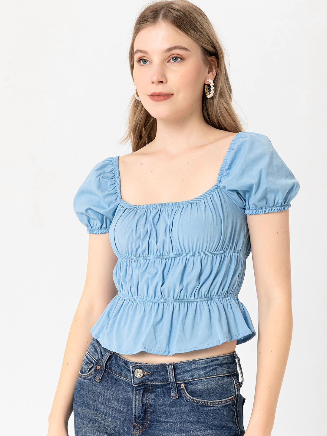 

busem Blue Tiered Crop Top