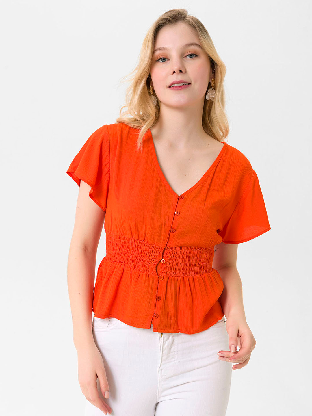 

busem Orange Peplum Top