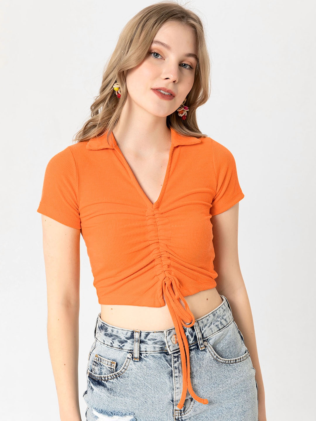 

busem Orange Tie-Up Crop Top