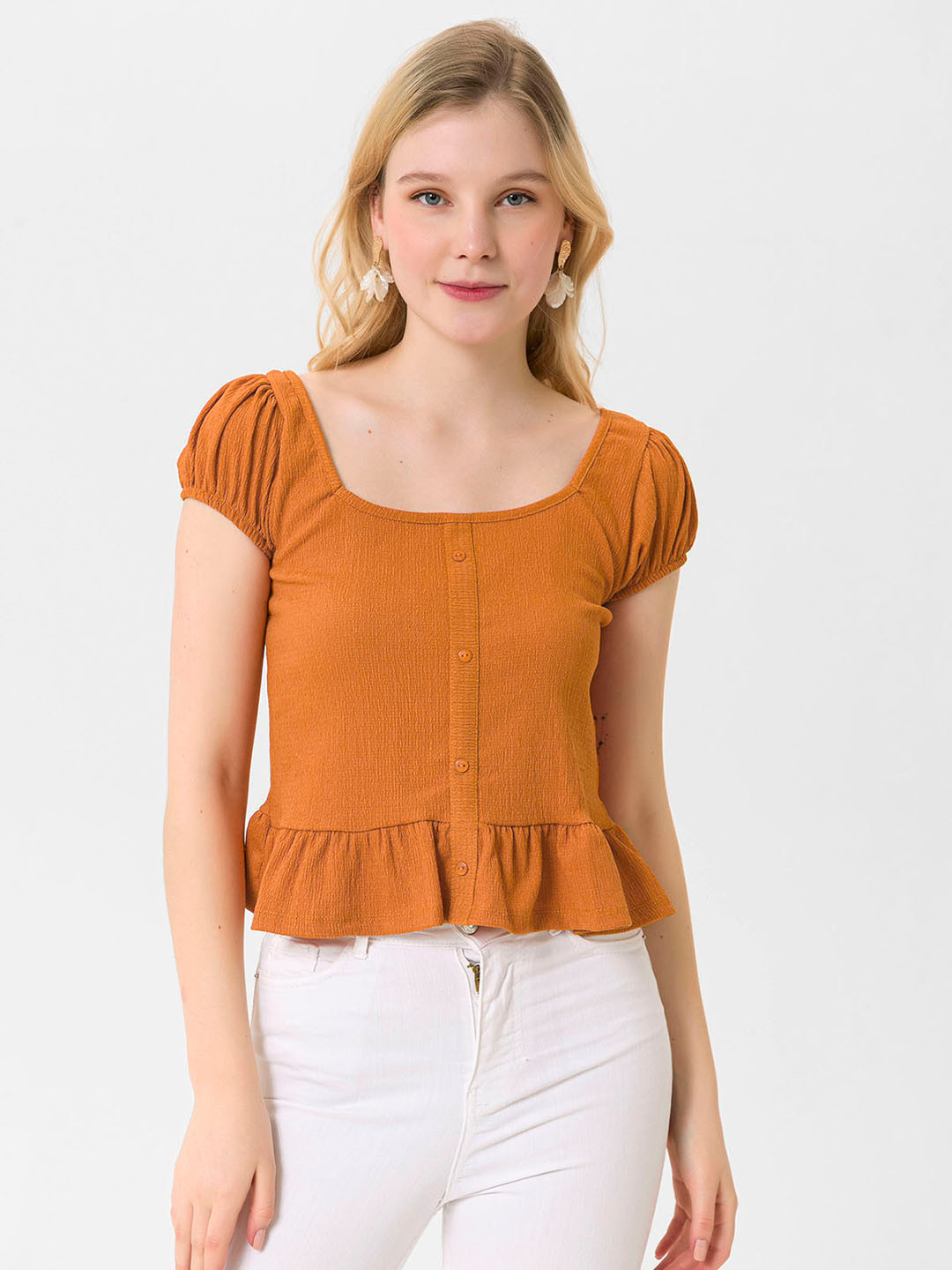 

busem Orange Solid Textured Knitted Top