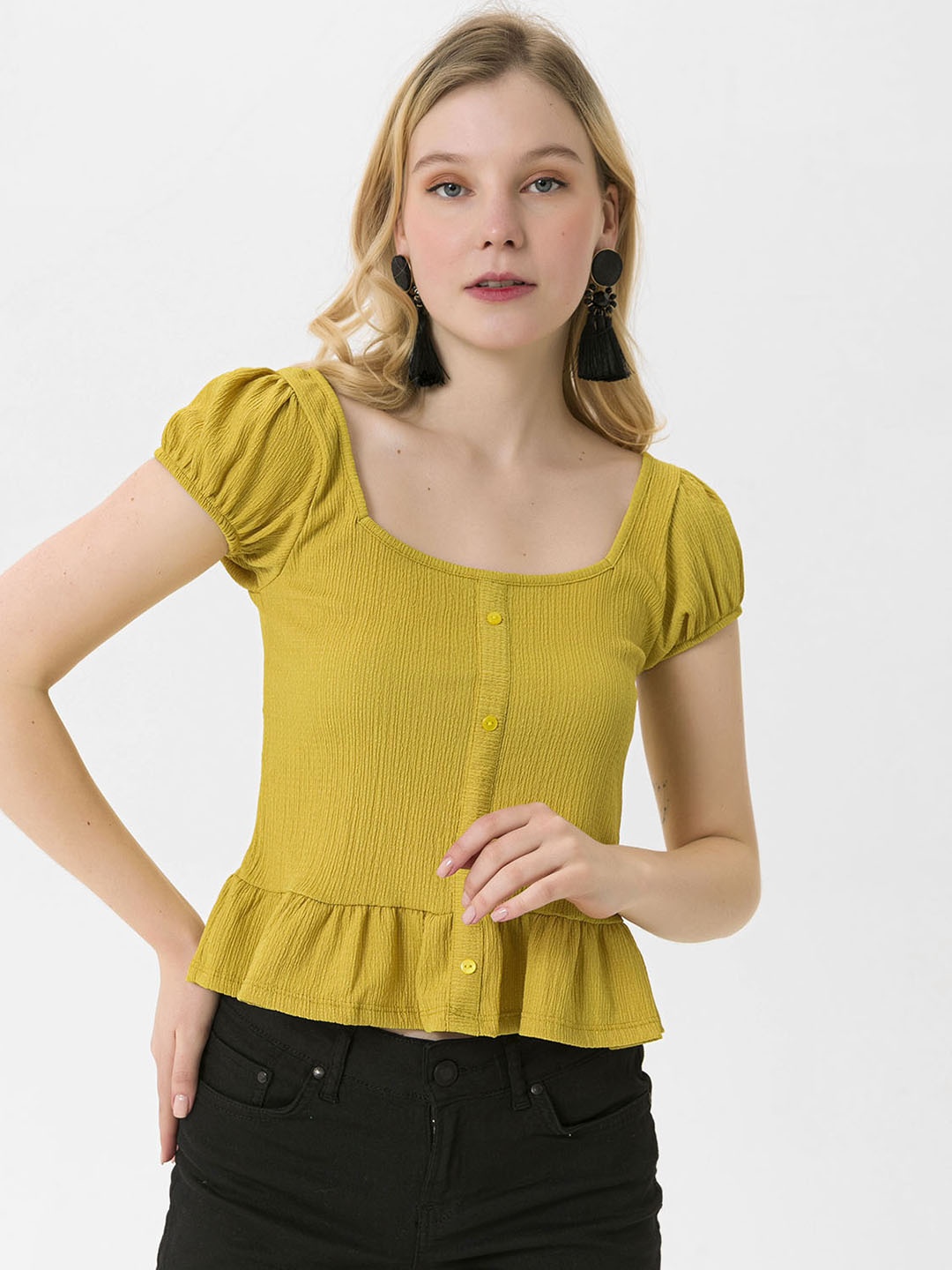 

busem Lime Green Solid Peplum Top