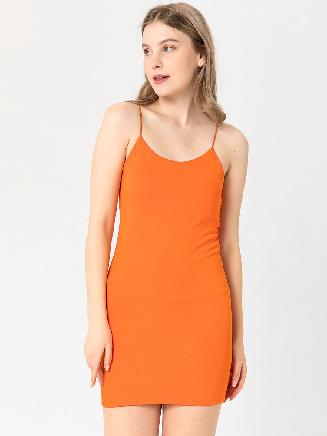 

busem Mustard Yellow Solid Shoulder Straps Sheath Dress