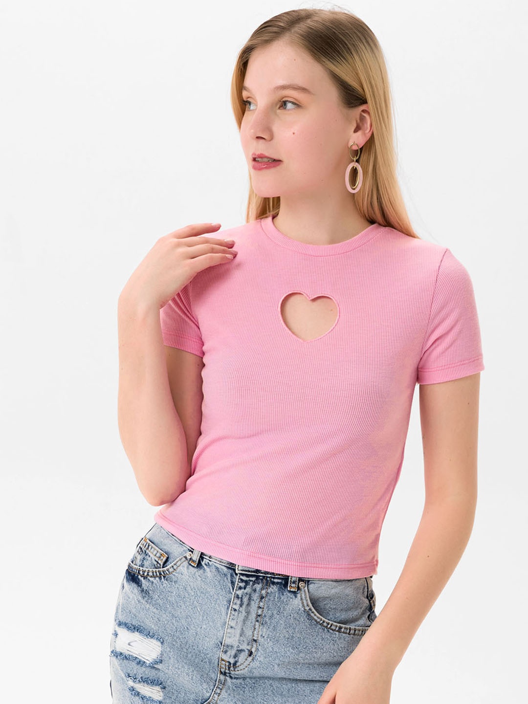 

busem Peach-Coloured Ribbed Cut-Out Detail Top