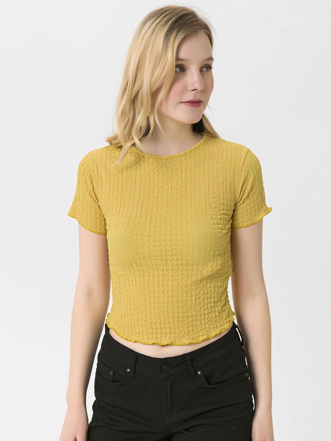 

busem Mustard Yellow Crinkled Crop Top