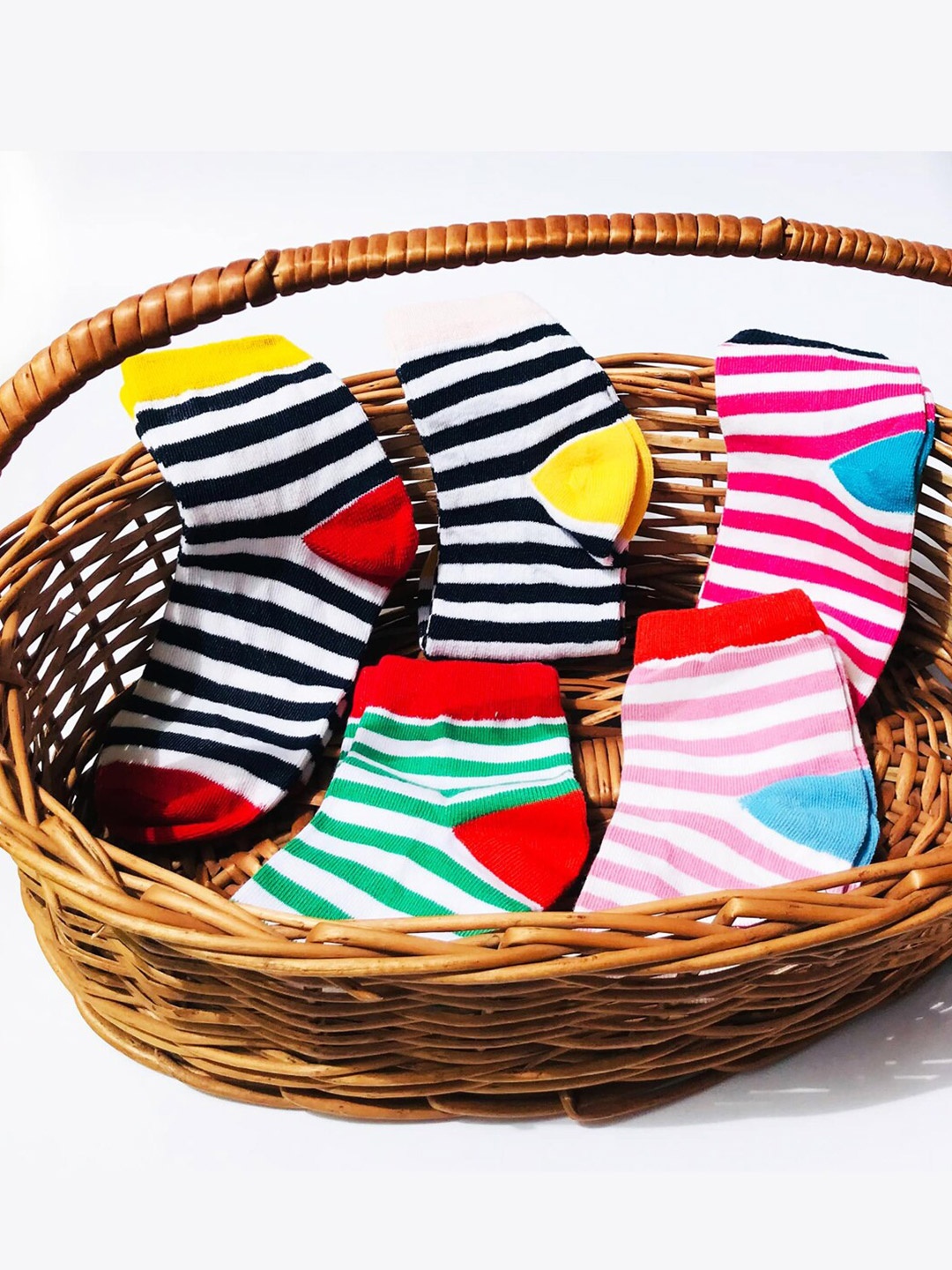 

FOOTPRINT 5 Pairs Infant Kids Striped Ankle-Length Organic Cotton Socks, Multi