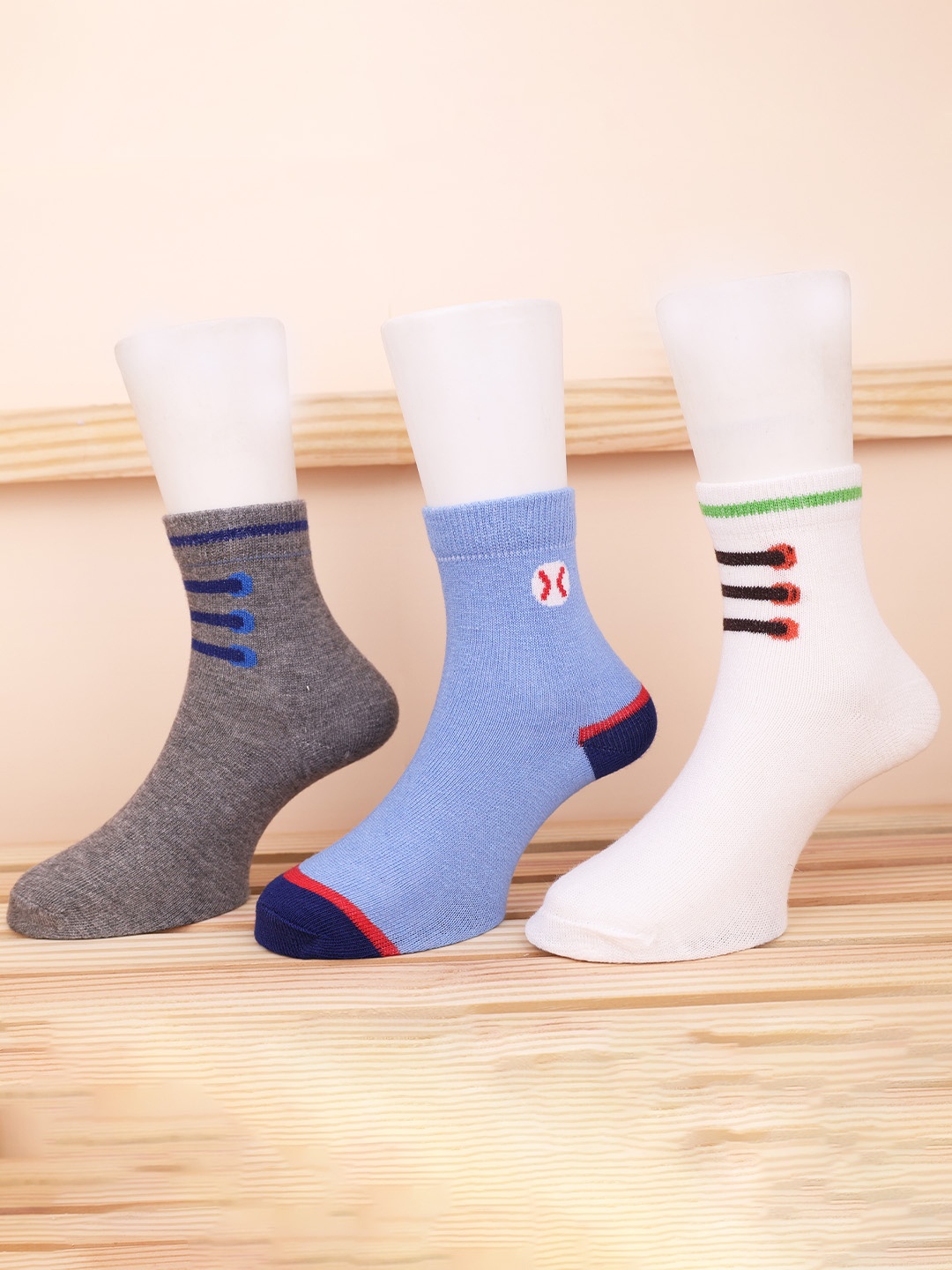 

FOOTPRINT 3 Pairs Infant Kids Patterned Ankle-Length Organic Cotton Socks, Multi