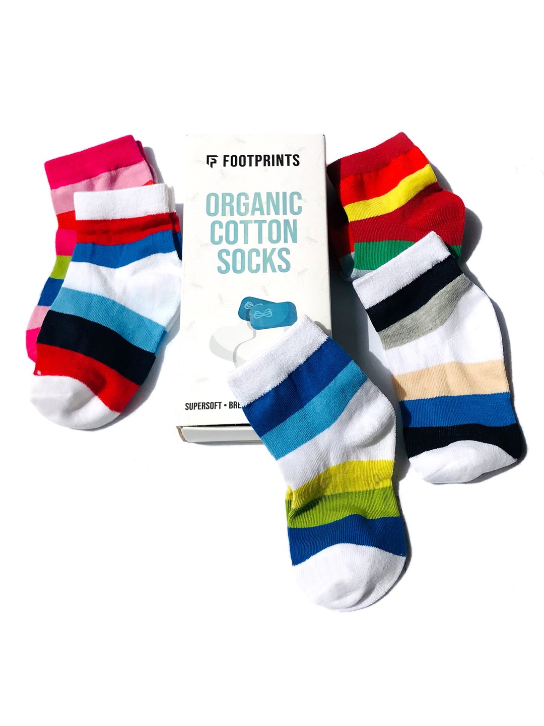 

FOOTPRINT 5 Pairs Infant Kids Patterned Ankle-Length Organic Cotton Socks, Multi