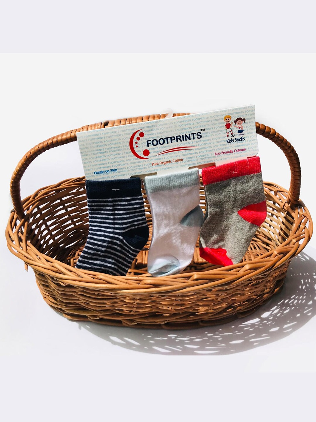 FOOTPRINT 3 Pairs Infant Kids Patterned Ankle-Length Organic Cotton Socks, Multi