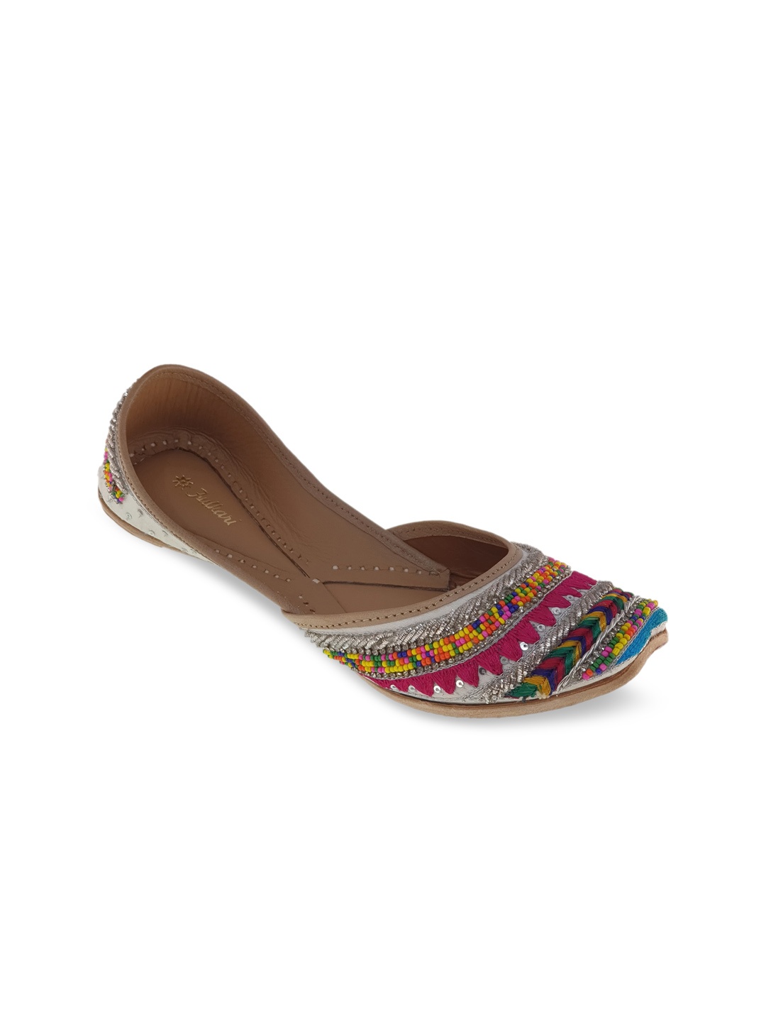 

Fulkari Women Silver-Toned Ethnic Mojaris Flats