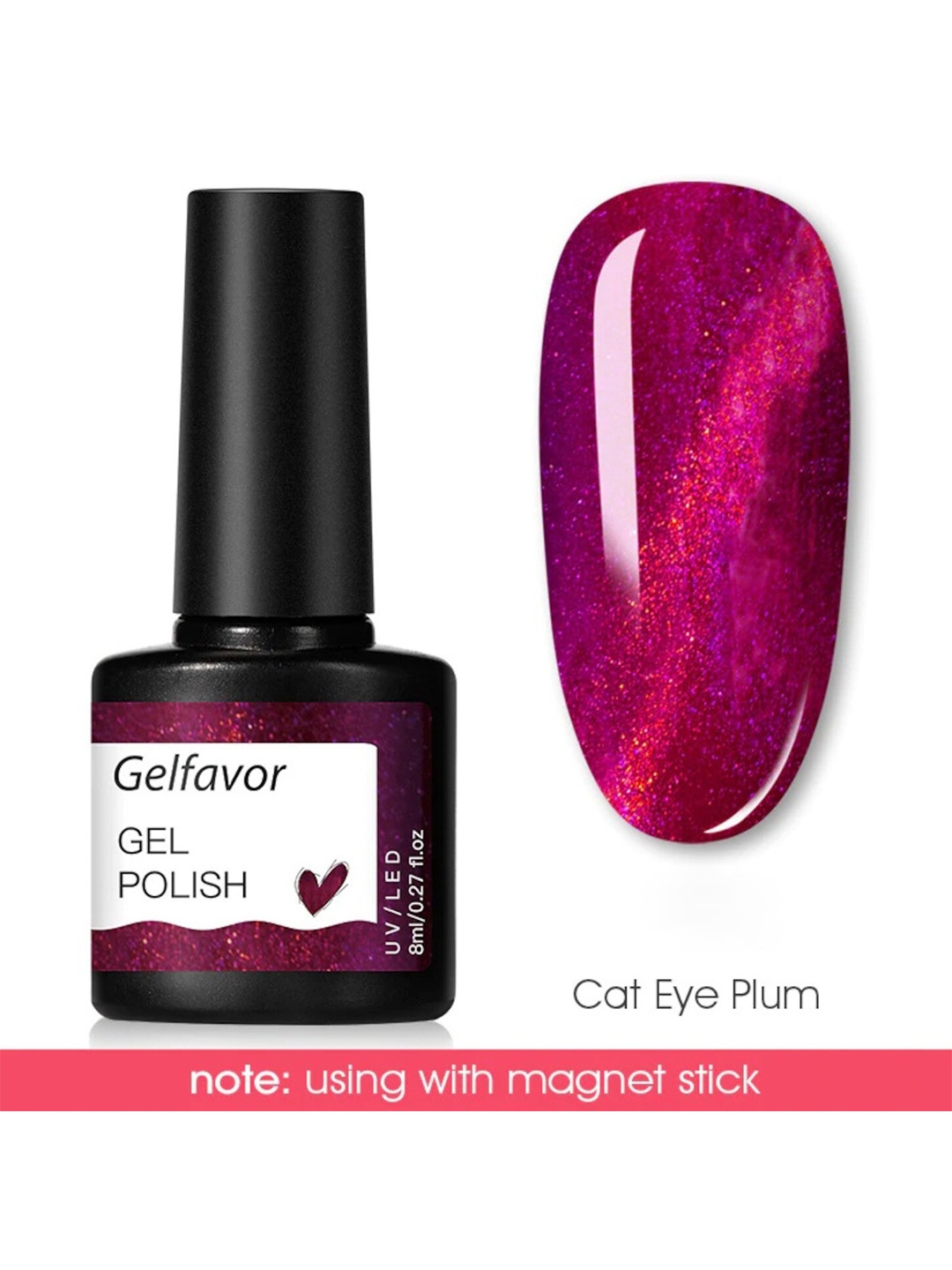 

Gelfavor Hybrid UV & LED Odorless Long-Lasting Gel Nail Polish 8 ml - Cat Eye Plum G078, Purple